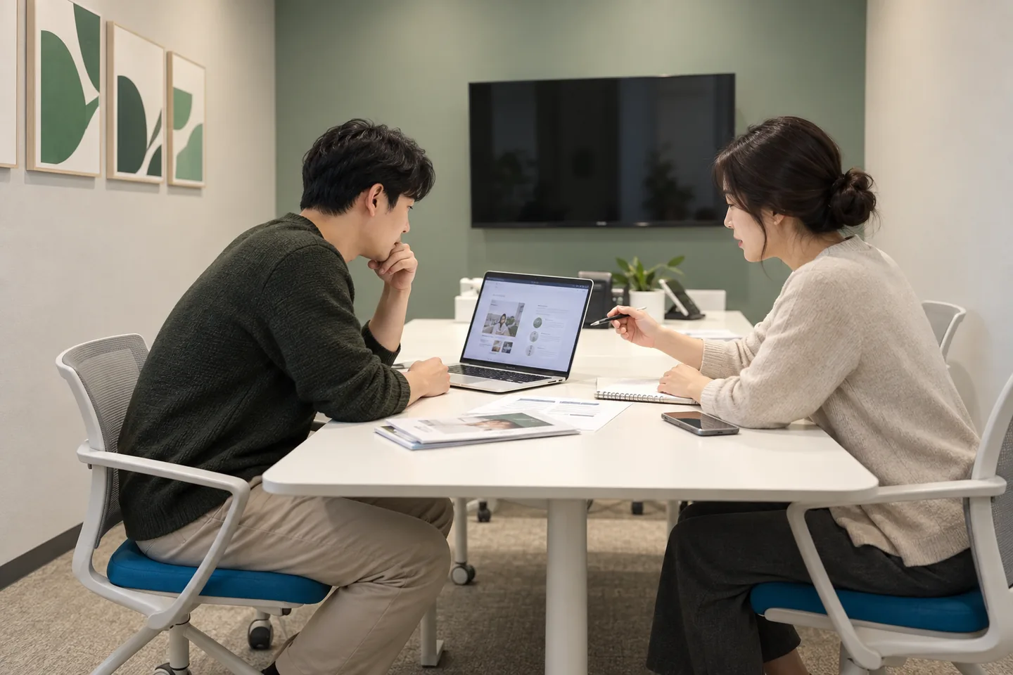 자료를 함께 확인하는 개별 만남 · 실제 운영 자료를 참고한 AI 재구성 이미지