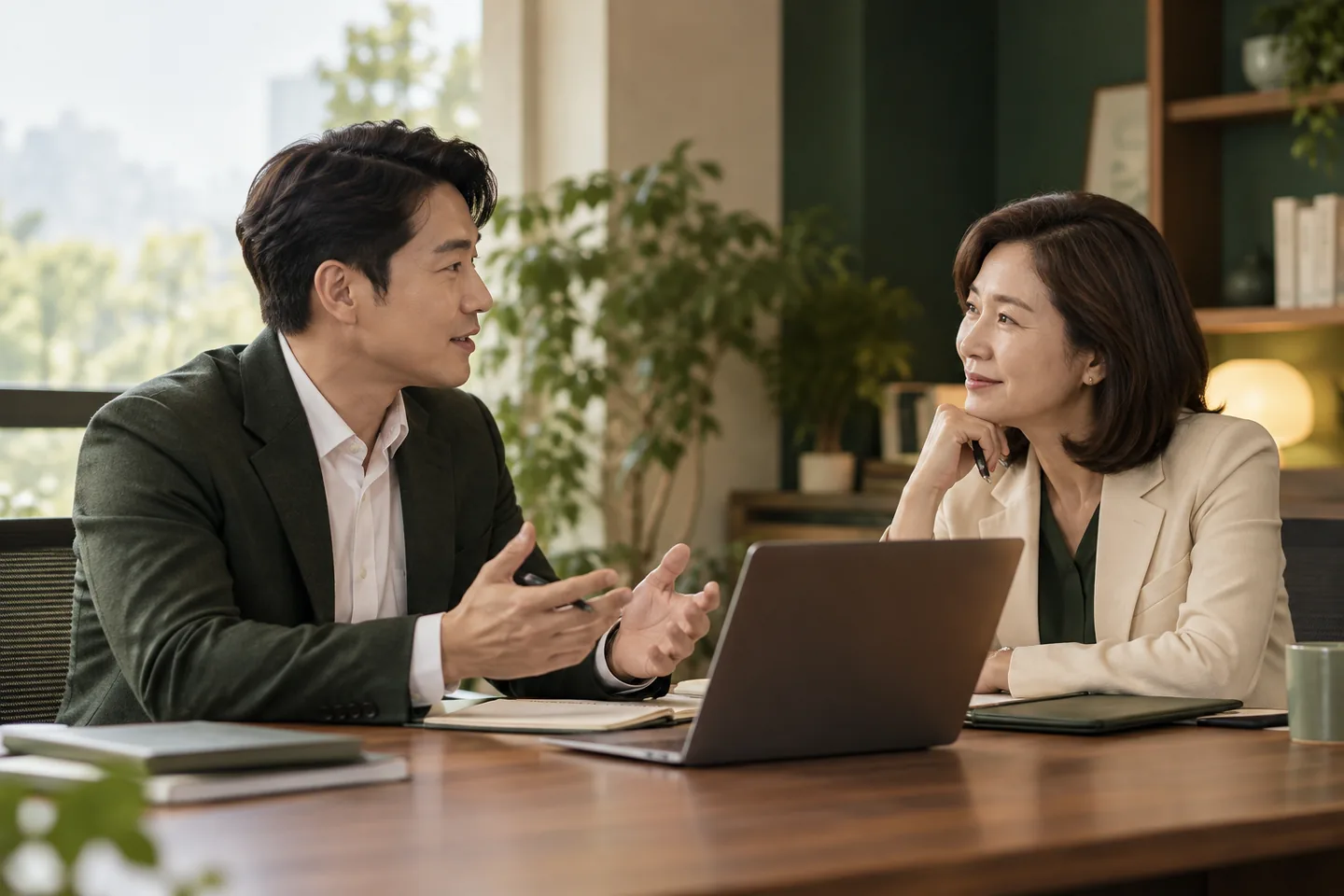 서로의 방향을 확인하는 개별 면담 · 활동의 이해를 돕는 AI 연출 이미지